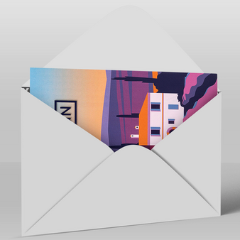 Postkarte, 14,0 x 29,0 cm, im Umschlag