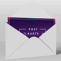 Postkarten mit Briefumschlag, farbig bedruckt, aufgestellt