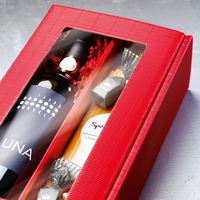 Praesentkarton, Rot mit Sichtfenster, liegend