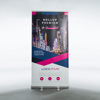 Bannerdisplay, farbig bedruckt, aufgestellt