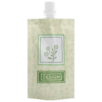 Recycelbarer Folien-Standbodenbeutel 8 x 13 x 5 cm mit neutralem Boden und Ausgießer (Abb. mit Weißdruck)