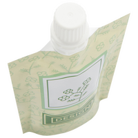 Recycelbarer Folien-Standbodenbeutel 8 x 13 x 5 cm mit neutralem Boden und Ausgießer, von oben (Abb. mit Weißdruck)