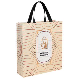 Rundum bedruckte Papiertragetasche in M mit Schleifenband, 34 x 39 x 11 cm, 4/0-farbig