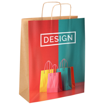 Rundum bedruckte Papiertragetasche mit Papierkordeln, 24 x 34 x 9 cm, 4/0-farbig + Weißdruck