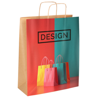 Rundum bedruckte Papiertragetasche mit Papierkordeln, 24 x 34 x 9 cm, 4/0-farbig