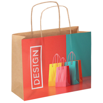 Rundum bedruckte Papiertragetasche mit Papierkordeln, 34 x 24 x 10 cm, 4/0-farbig + Weißdruck