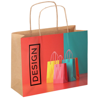 Rundum bedruckte Papiertragetasche mit Papierkordeln, 34 x 24 x 10 cm, 4/0-farbig