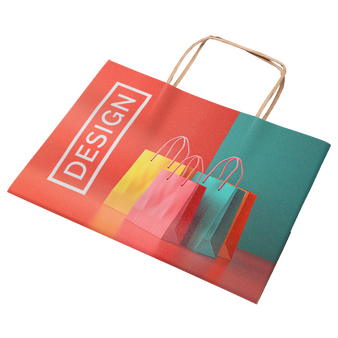 Rundum bedruckte Papiertragetasche mit Papierkordeln, 48 x 35 x 13 cm, 4/0-farbig + Weißdruck