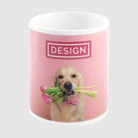 Tasse bedruckt mit Hundebild vorn schrägoben