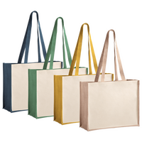 Shopper aus laminierter Jute und Baumwolle mit langen Henkeln, Farbauswahl