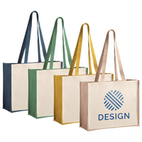 Shopper aus laminierter Jute und Baumwolle mit langen Henkeln, Farbauswahl