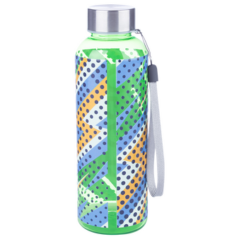 Sportflasche aus RPET mit Edelstahldeckel und Trageschlaufe, 500 ml