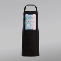 Stoffschürze schwarz, farbig bedruckt, stehend, 