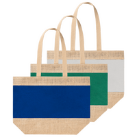 Strandtasche aus laminierter Jute und Baumwolle mit farbigem Streifen, Farbauswahl