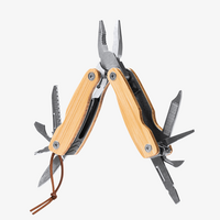 Taschenmesser aus Holz mit 12 Funktionen offen seitlich