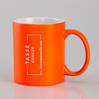 Tasse außen orange, innen WEISS mit einseitiger Lasergravur