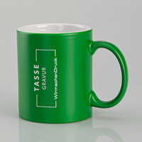 Tasse außen gruen, innen WEISS mit einseitiger Lasergravur