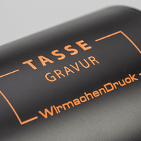 Tasse außen SCHWARZ, innen orange mit einseitiger Lasergravur