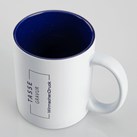 Tasse außen WEISS, innen blau mit einseitiger Lasergravur