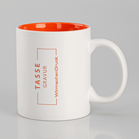 Tasse außen WEISS, innen orange mit einseitiger Lasergravur