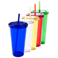 Transparenter XL-Becher mit Trinkhalm unbedruckt