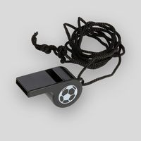 Trillerpfeife, schwarz, schräg von oben, weiß bedruckt