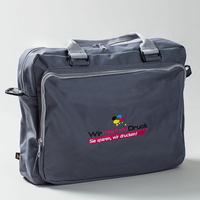 Tasche, schwarz, farbig bestickt, aufgestellt