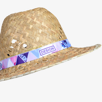 Unisex-Cowboy-Strohhut natur mit bedrucktem Hutband