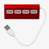 USB Hub mit 4 USB-Anschluessen, Rot, Vorderansicht