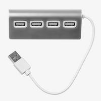 USB Hub mit 4 USB-Anschluessen, Grau, Vorderansicht