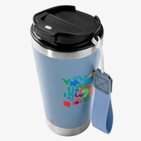 Vakuumisolierter Edelstahlbecher mit Trageschlaufe bedruckt