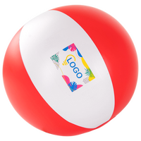 aufgeblasener Wasserball weiß rot gestreift mit Digitaltransferdruck