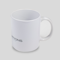 weiße Werbetasse, Innenseite und Henkel weiß, außen Druck in Fotoqualität