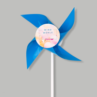 Windmühle, farbig bedruckt, Blau mit Stab