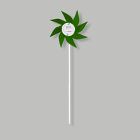 Windmühle, farbig bedruckt, gruen mit Stab