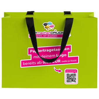 WmD-Imprint-Logo, einseitig farbig bedruckte Papiertragetasche in M mit Schleifenband, 34 x 26,5 x 11 cm, 4/0-farbig