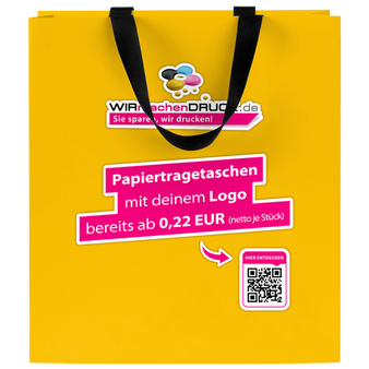 WmD-Imprint-Logo, einseitig farbig bedruckte Papiertragetasche in M mit Schleifenband, 34 x 39 x 11 cm, 4/0-farbig