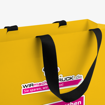 WmD-Imprint-Logo, einseitig farbig bedruckte Papiertragetasche in M mit Schleifenband, 34 x 39 x 11 cm, 4/0-farbig