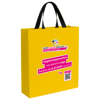 WmD-Imprint-Logo, einseitig farbig bedruckte Papiertragetasche in M mit Schleifenband, 34 x 39 x 11 cm, 4/0-farbig