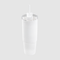 XL-Thermobecher mit Trinkdeckel und Trinkhalm unbedruckt