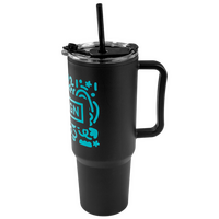 XXL-Thermobecher mit Trinkdeckel und Trinkhalm bedruckt